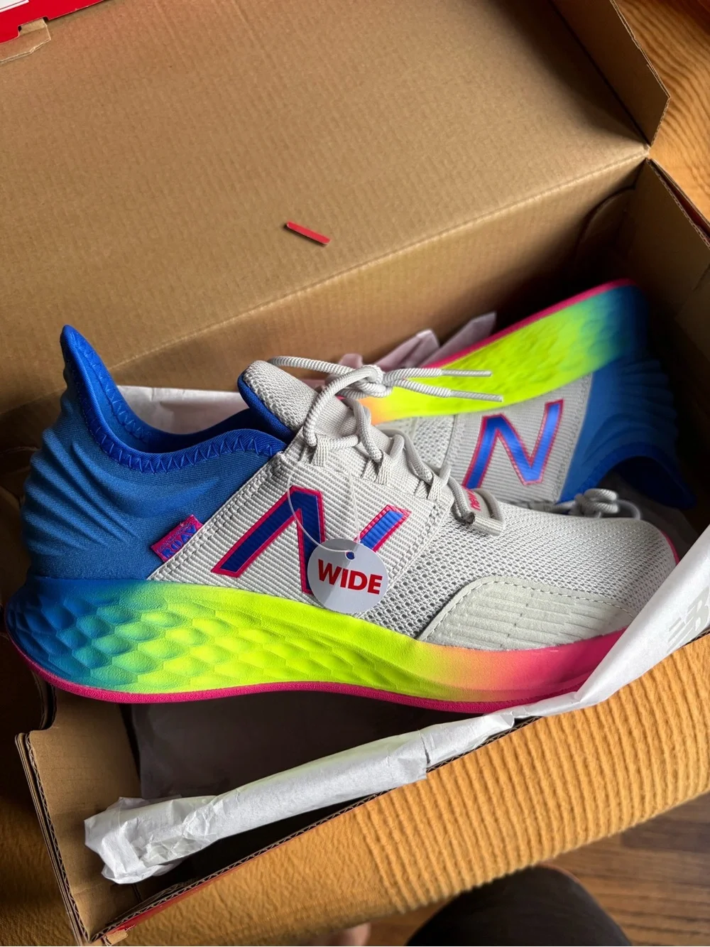 New Balance Kids Gray Sneakers with Neon Rainbow Midsole size 3 wide